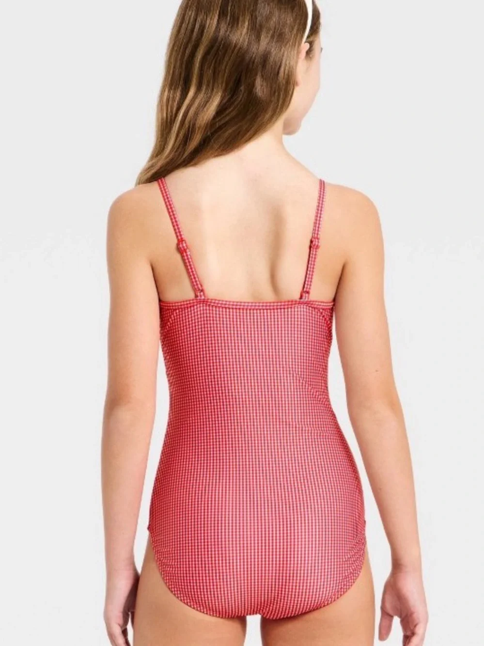 art class Red Gingham One-Piece Swimsuit with Lace Trim